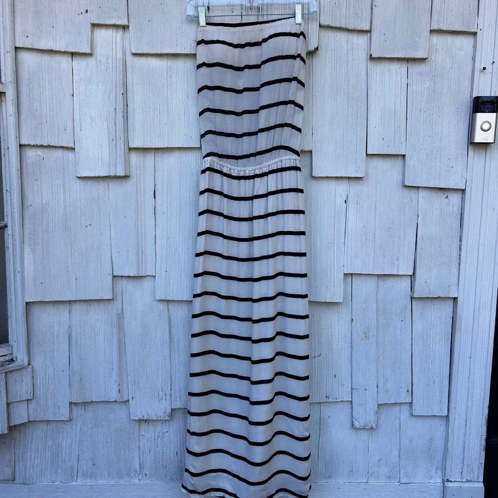 VIX PAULA HERMANNY Odette Band Long‎ Dress Black White Stripe Strapless Maxi S